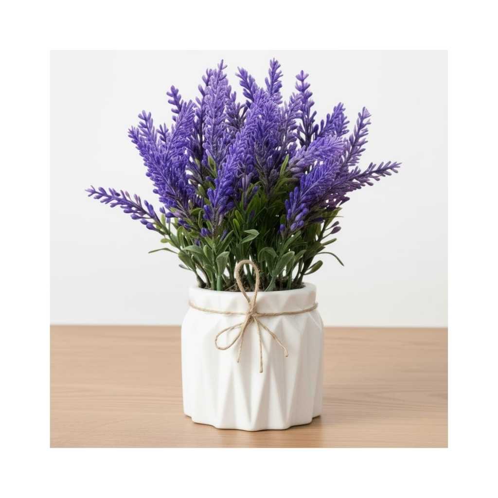 Dekorly Artificial Lavender Plant in White Pot
