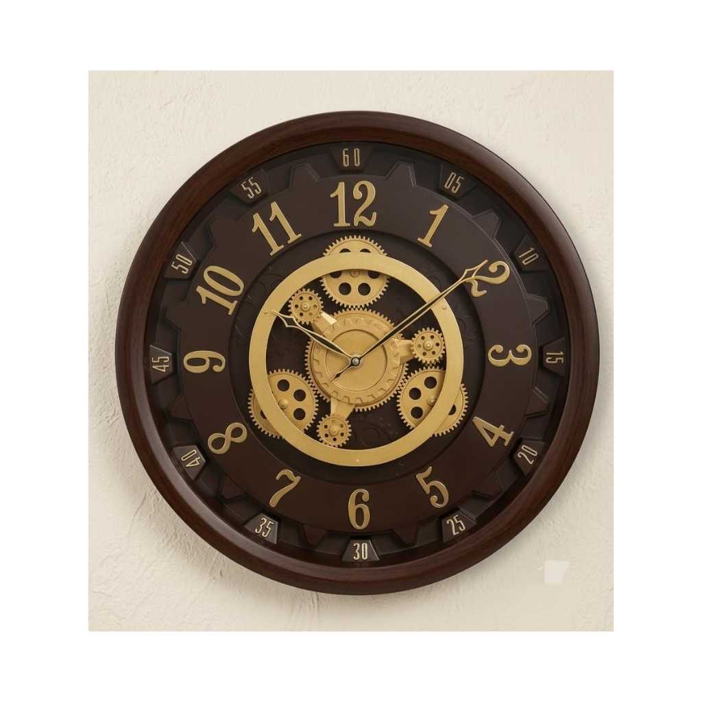 Designer Big Size Wooden Touch Plastic Wall Clock with Rotating Moving Gear Mechanism (Cola)