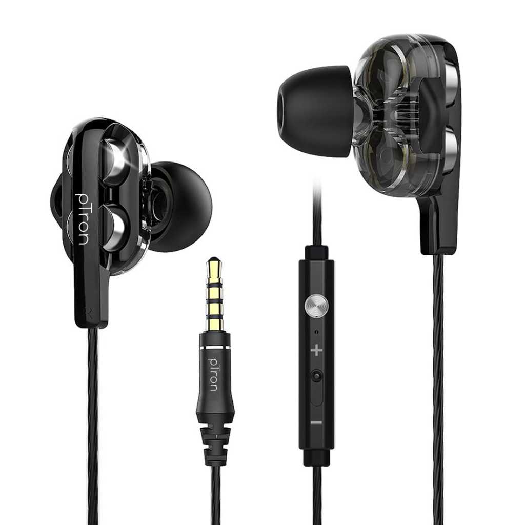 PTron Boom Ultima V2 Dual Driver Gaming Wired In-Ear Earphones with Mic (Black)