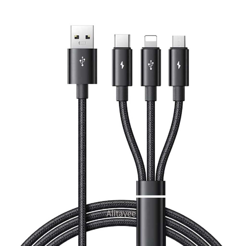 Alitayee 3-in-1 Multi Charging Cable (USB to Micro, Type-C & Lightning, 1M)