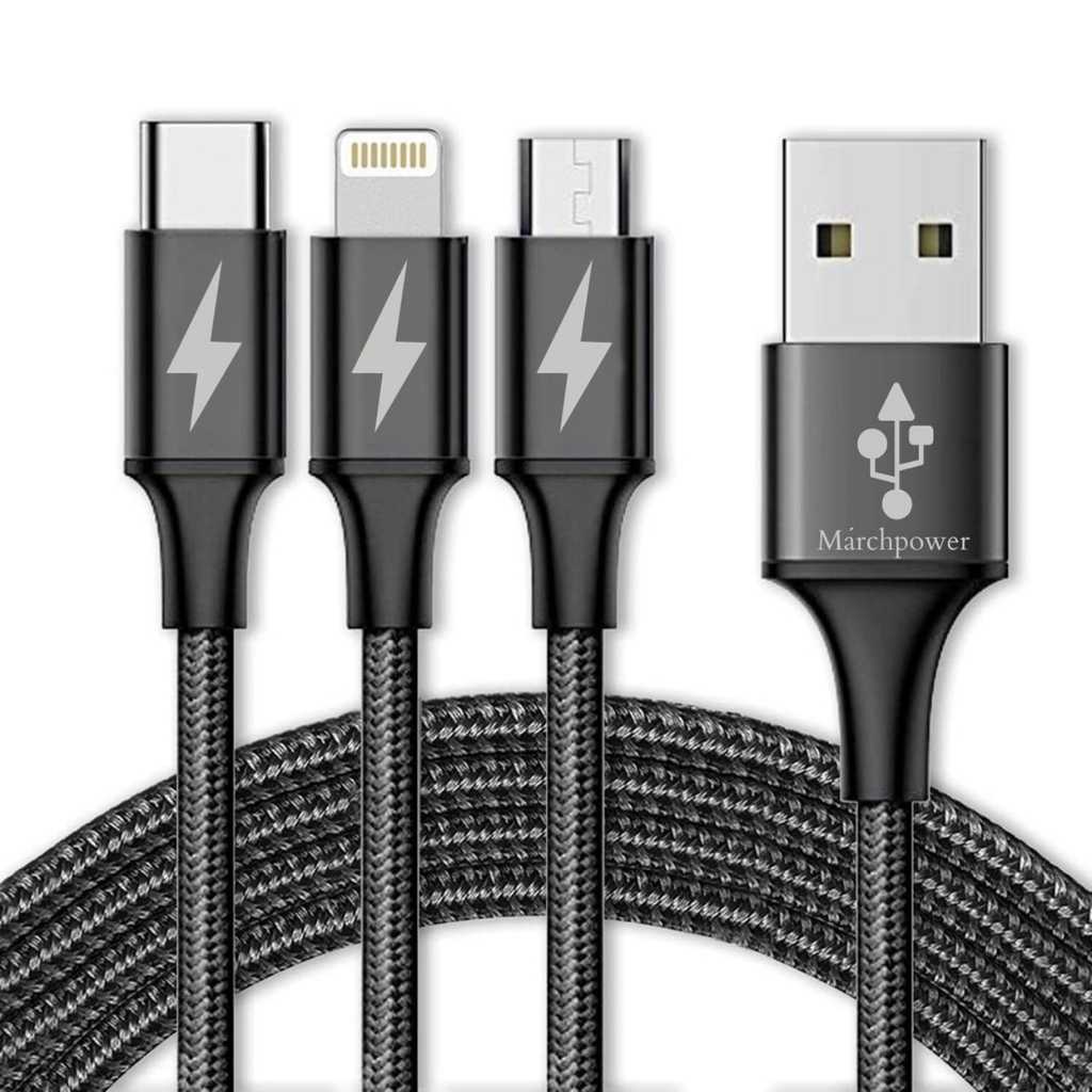 Marchpower Var-Ni 3-in-1 Nylon Braided USB Fast Charging Cable (Black)
