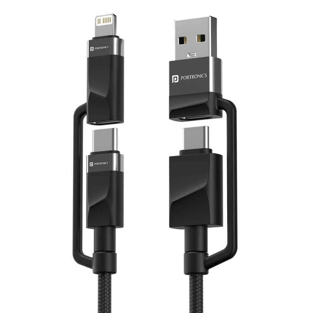 Portronics Omnicord 60W 4-in-1 Multifunctional Fast Charging Cable (Black)