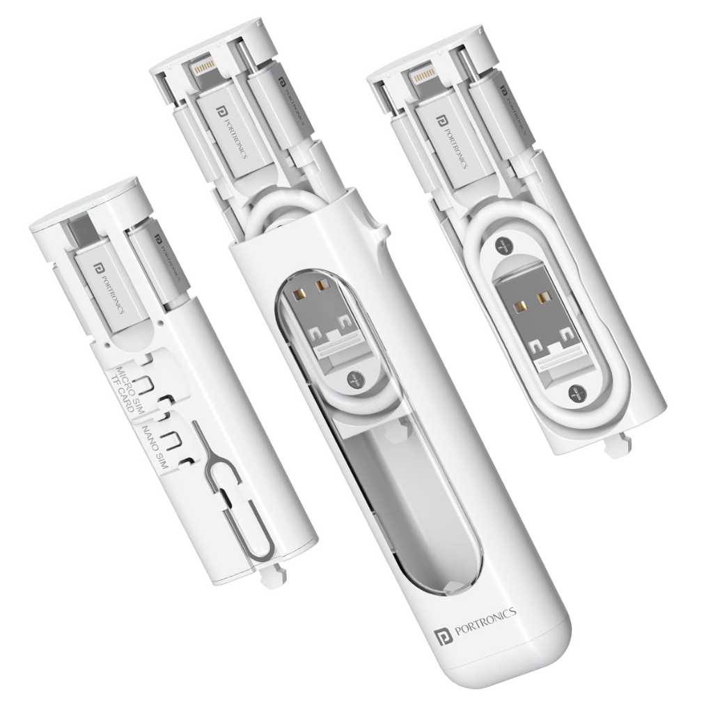 Portronics Snapcase 4 60W Multifunctional Fast Charging Data Cable Transparent Kit (White)