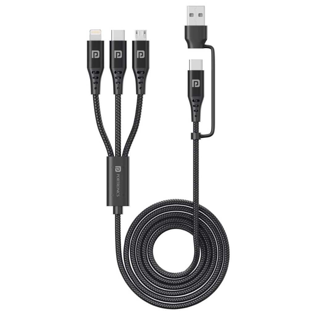 Portronics Konnect J9 3-in-1 Fast Charging Cable (Type-C + Lightning + Micro USB)