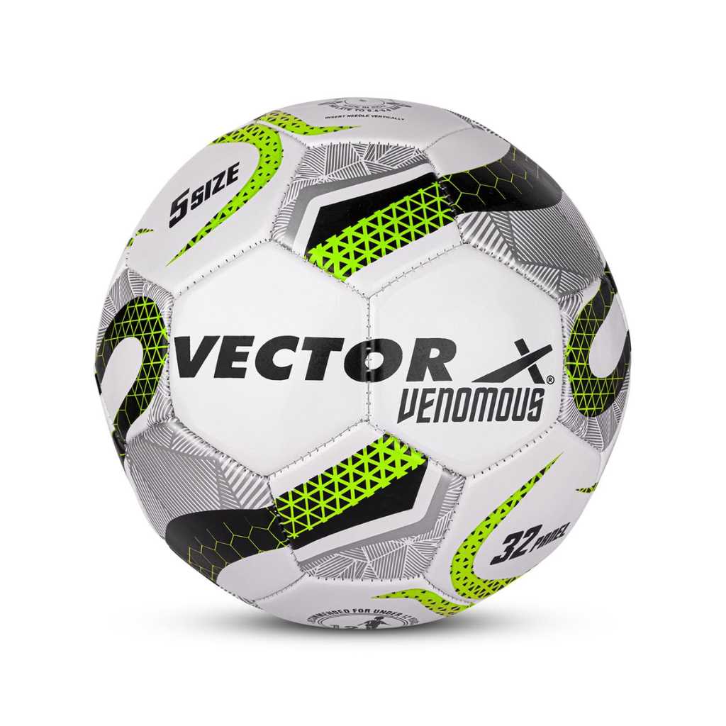 Vector X Venomous Football – PVC Machine Stitched Water-Resistant Indoor/Outdoor Ball (Size 5, White-Green)
