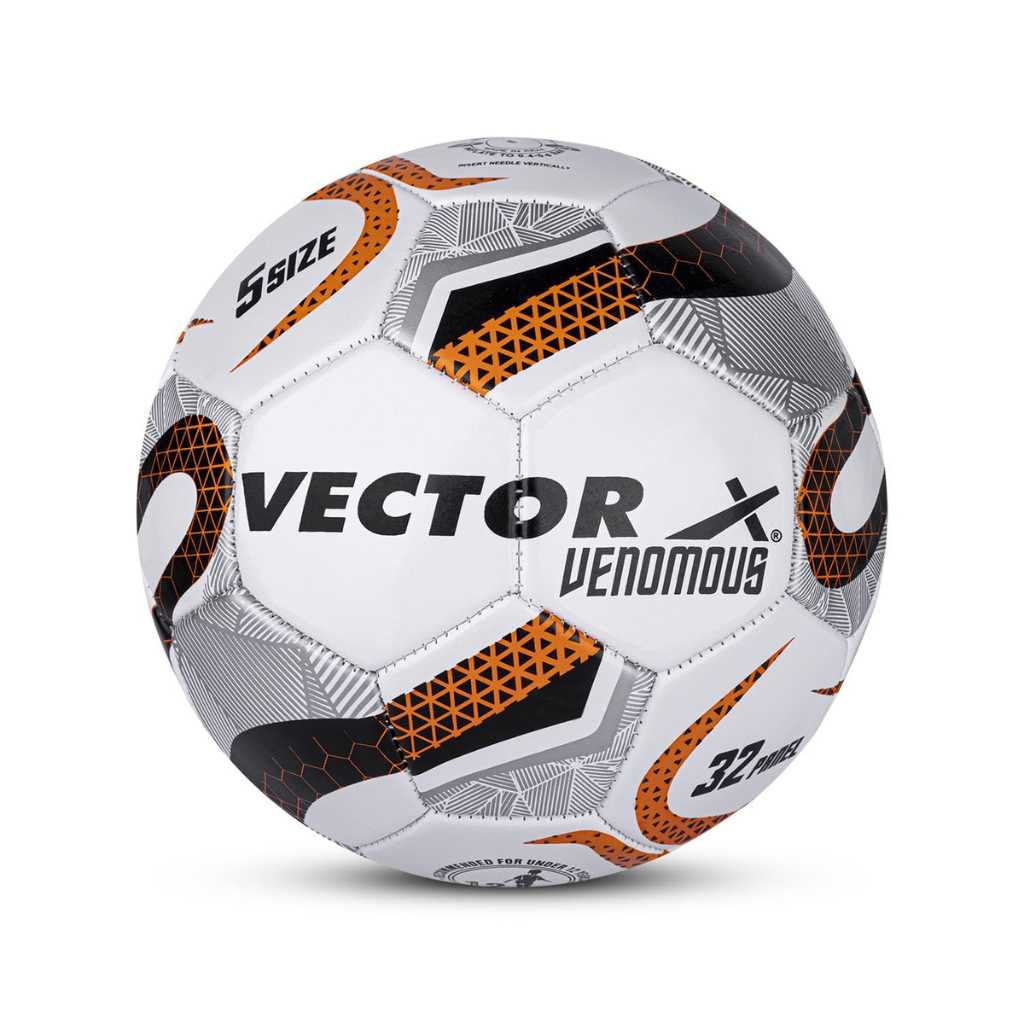 Vector X Venomous Football – PVC Machine Stitched Water-Resistant Indoor/Outdoor Ball (Size 5, White-Orange)