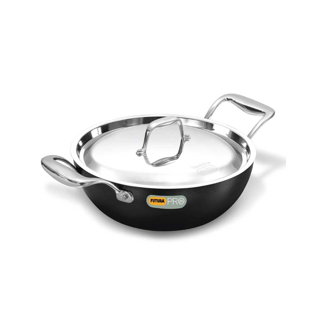 Hawkins Futura Pro Nonstick Deep-Fry Pan Kadhai 2.5 Litre with Stainless Steel Lid