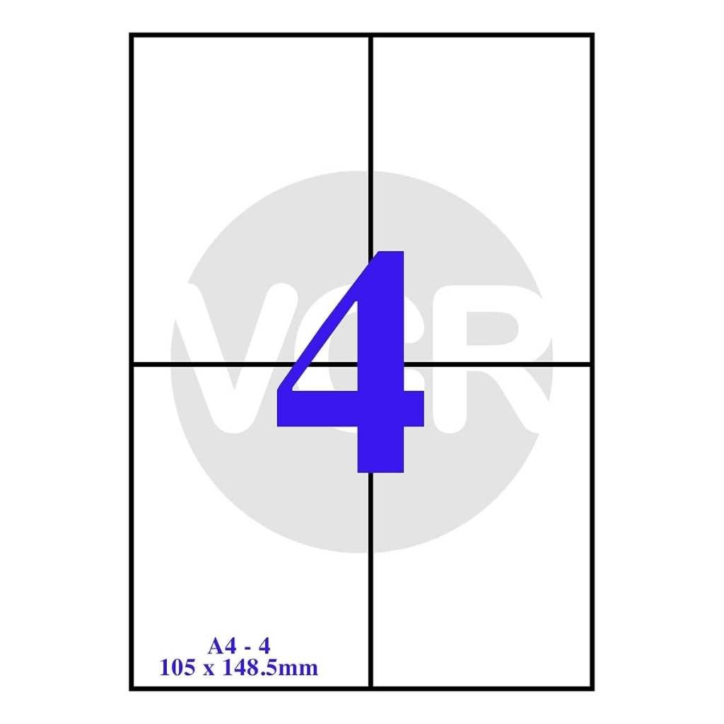 VCR A4 Size White Self-Adhesive Label/Sticker – 4 Labels Per Sheet