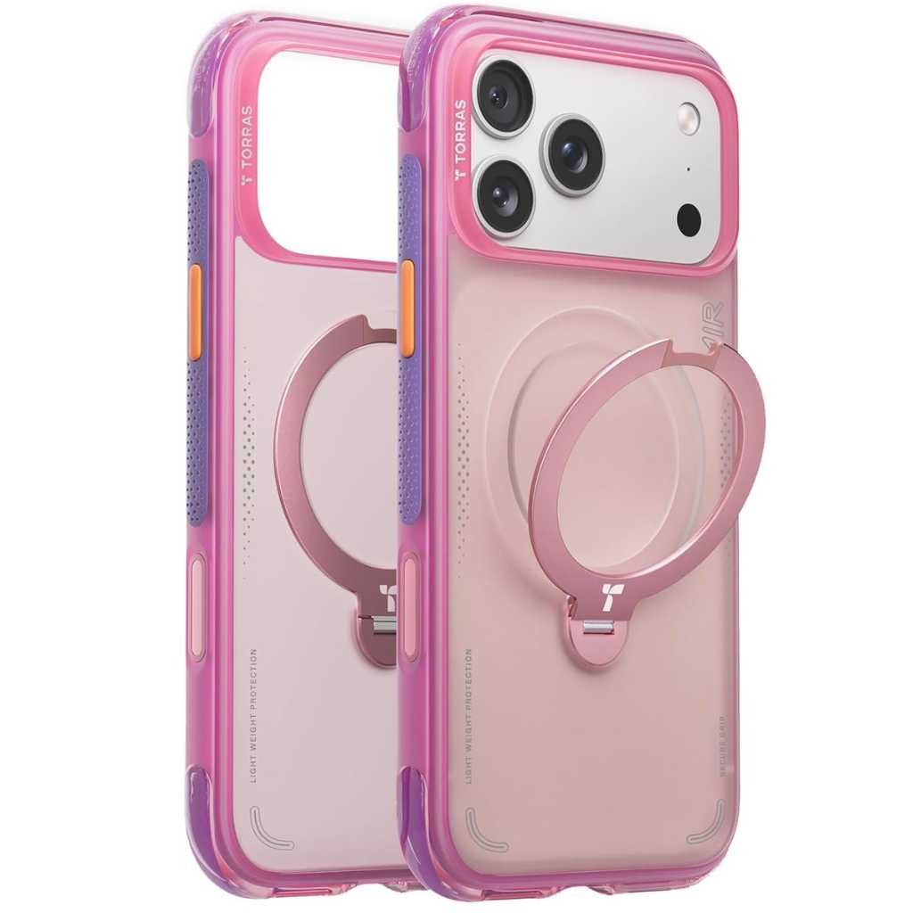 TORRAS Ostand Q3 Air Case for iPhone 17 Pro Max (Neon Pink, 360° Magnetic Stand, MagSafe Compatible, Military-Grade Protection)
