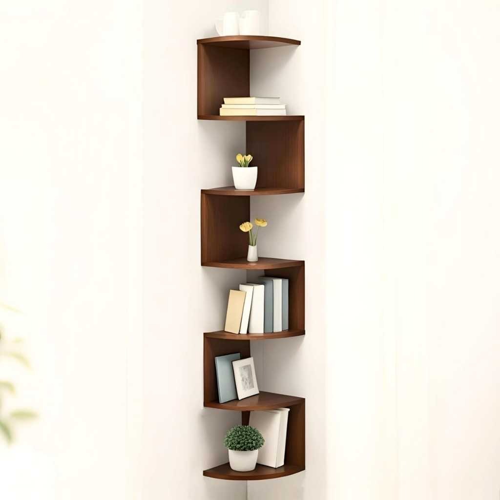 Dime Store 7 Tier Wooden Zig Zag Wall Corner Hanging Shelves
