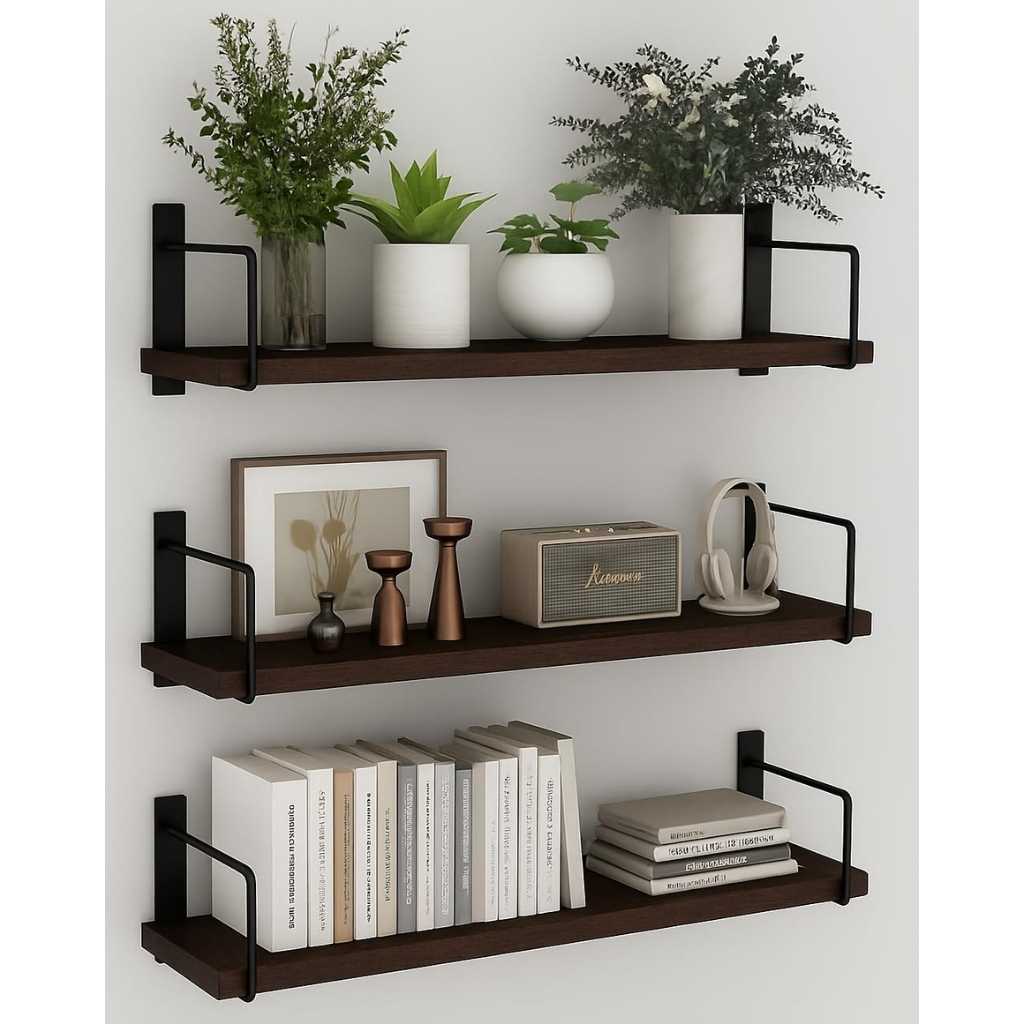 FireBees Wooden Wall Shelf for Books (3 set)