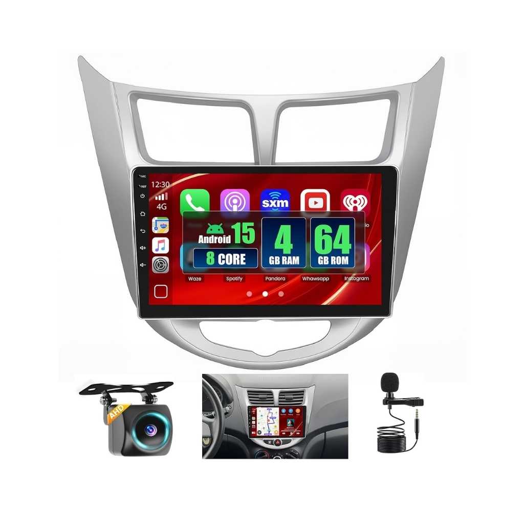 8 Core 4GB+64GB Android Car Stereo for Hyundai Verna / Accent / Solaris 2010–2016 with Wireless CarPlay & Android Auto