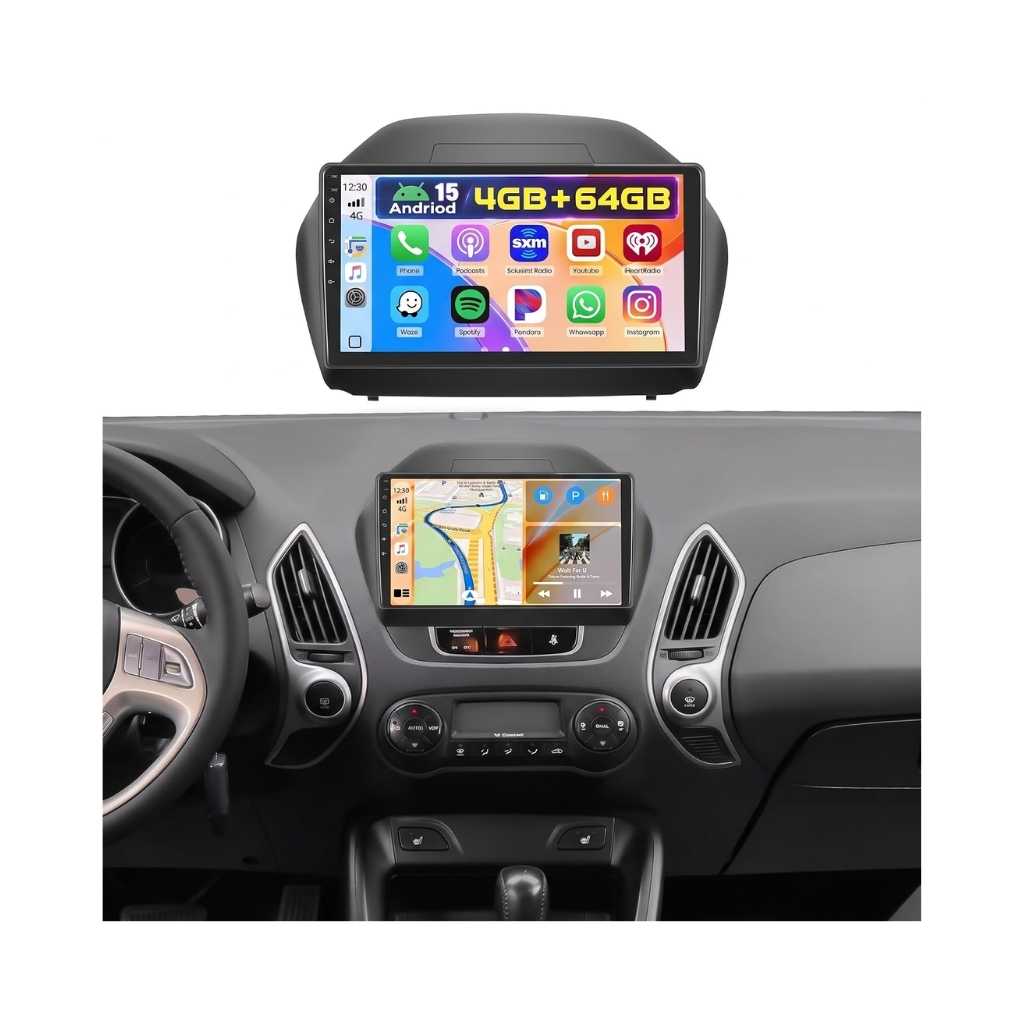 4GB+64GB Android 15 Car Stereo for Hyundai Tucson IX35 2010–2015 with Wireless CarPlay & Android Auto