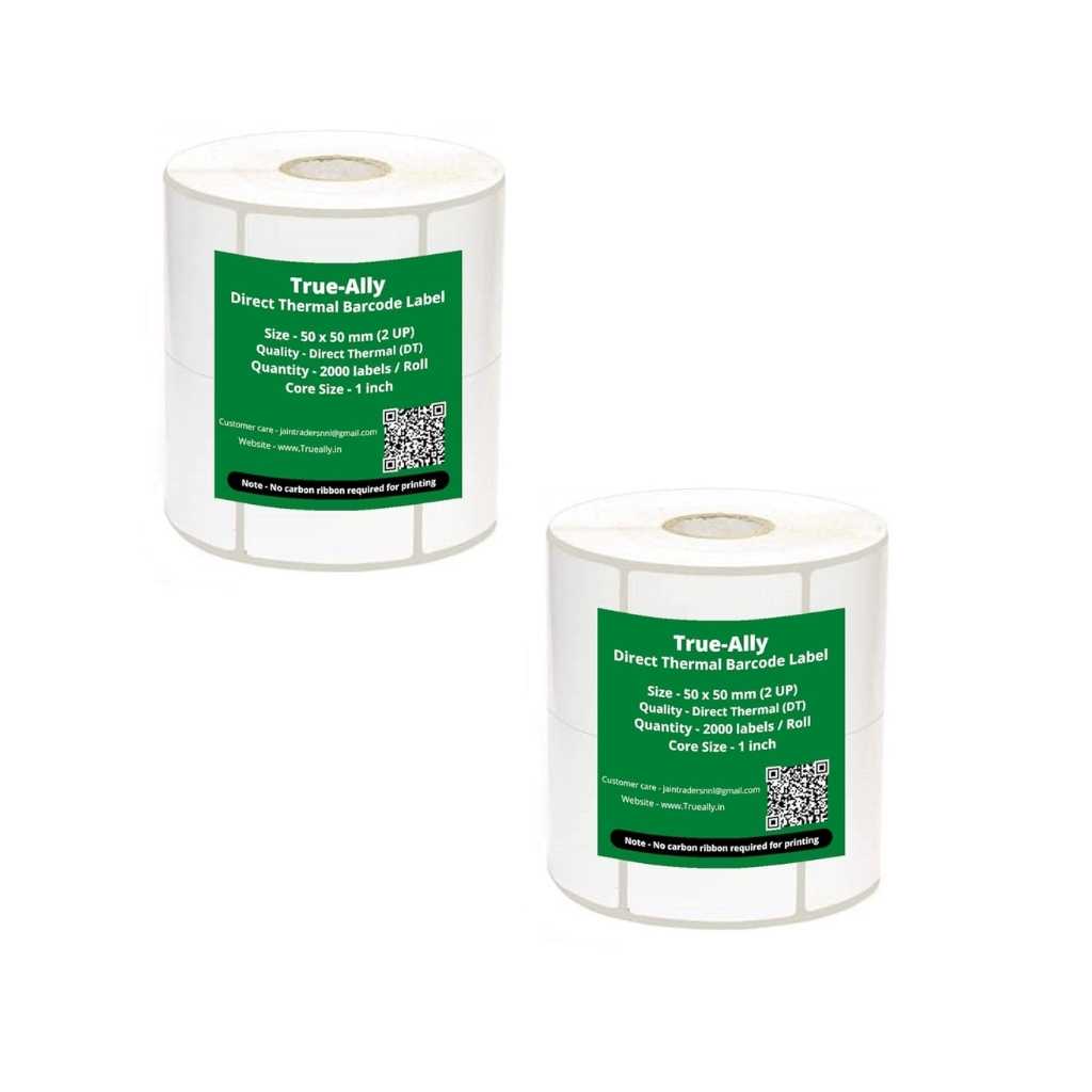 True-Ally 50 × 50 Direct Thermal (DT) Square Barcode Label Sticker – 2000 Labels/Roll