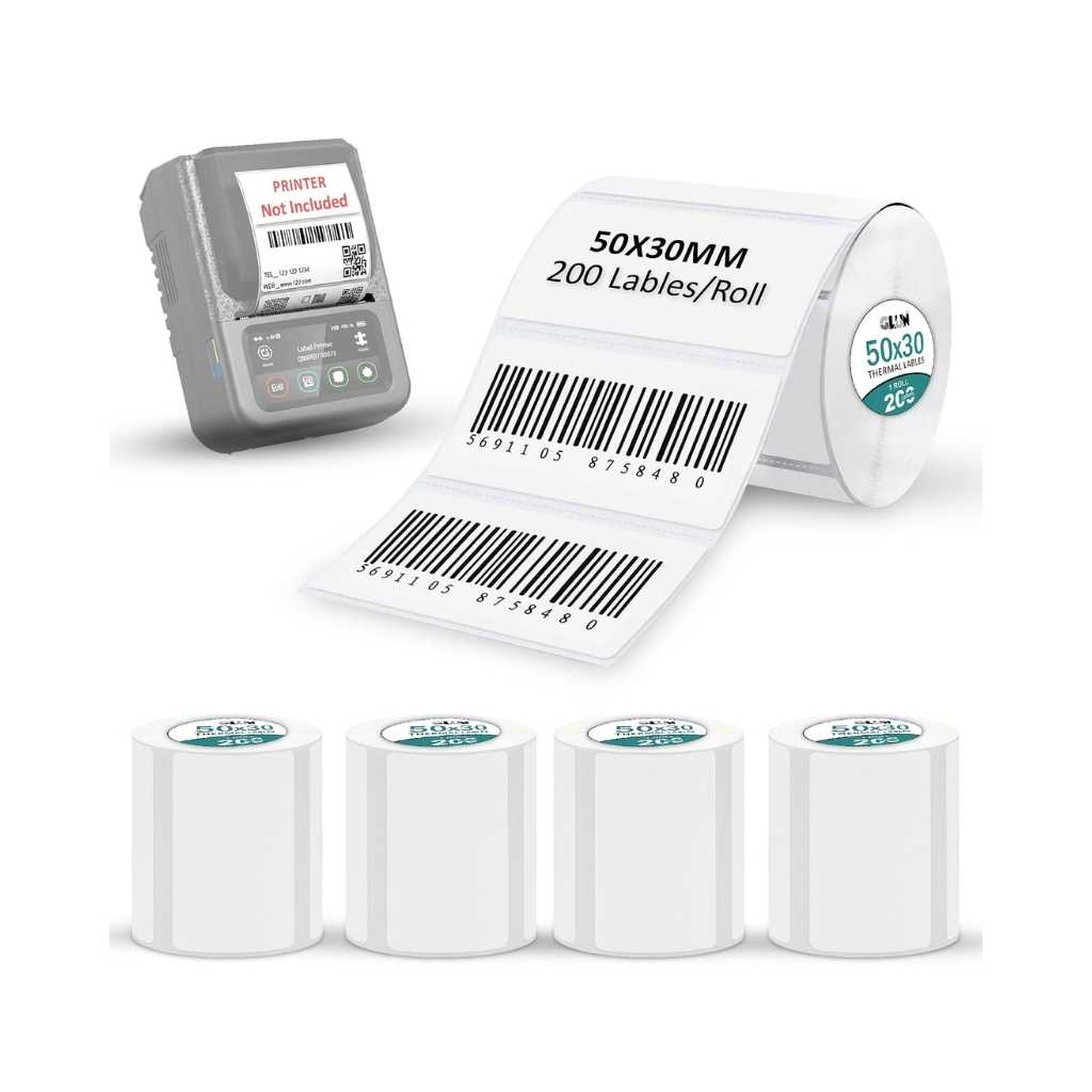 GLUN® Thermal Labels 50 × 30 mm – 2 Inch Self-Adhesive Sticker Roll, 1000 Stickers