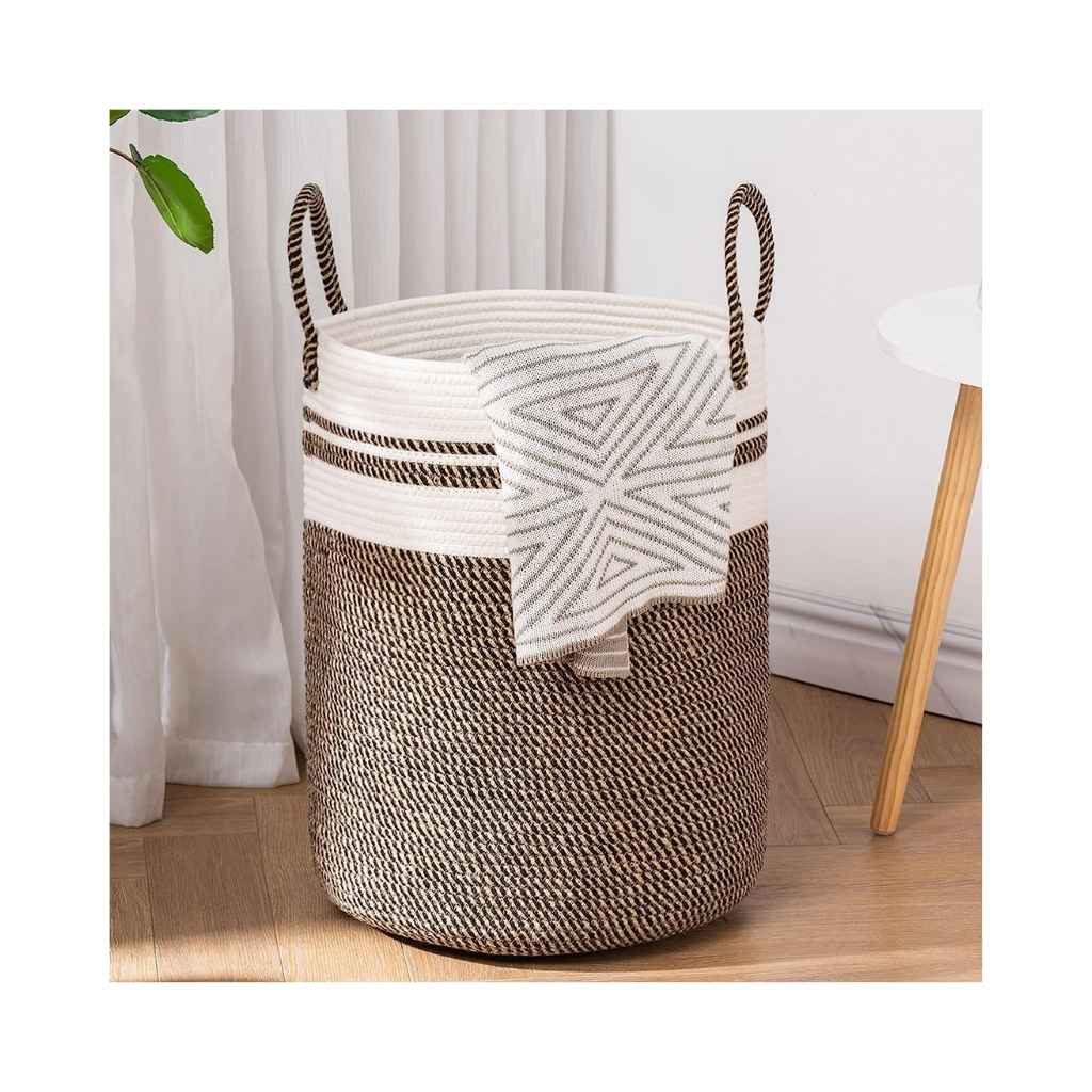 ZOYAFAB® Rope Hamper Storage Cotton Basket – Camel Mix (14 x 16 Inch)