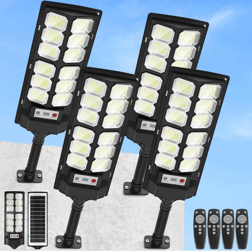4-Pack Solar Street Lights Outdoor 13000LM 6500K Waterproof LED Solar Flood Lights