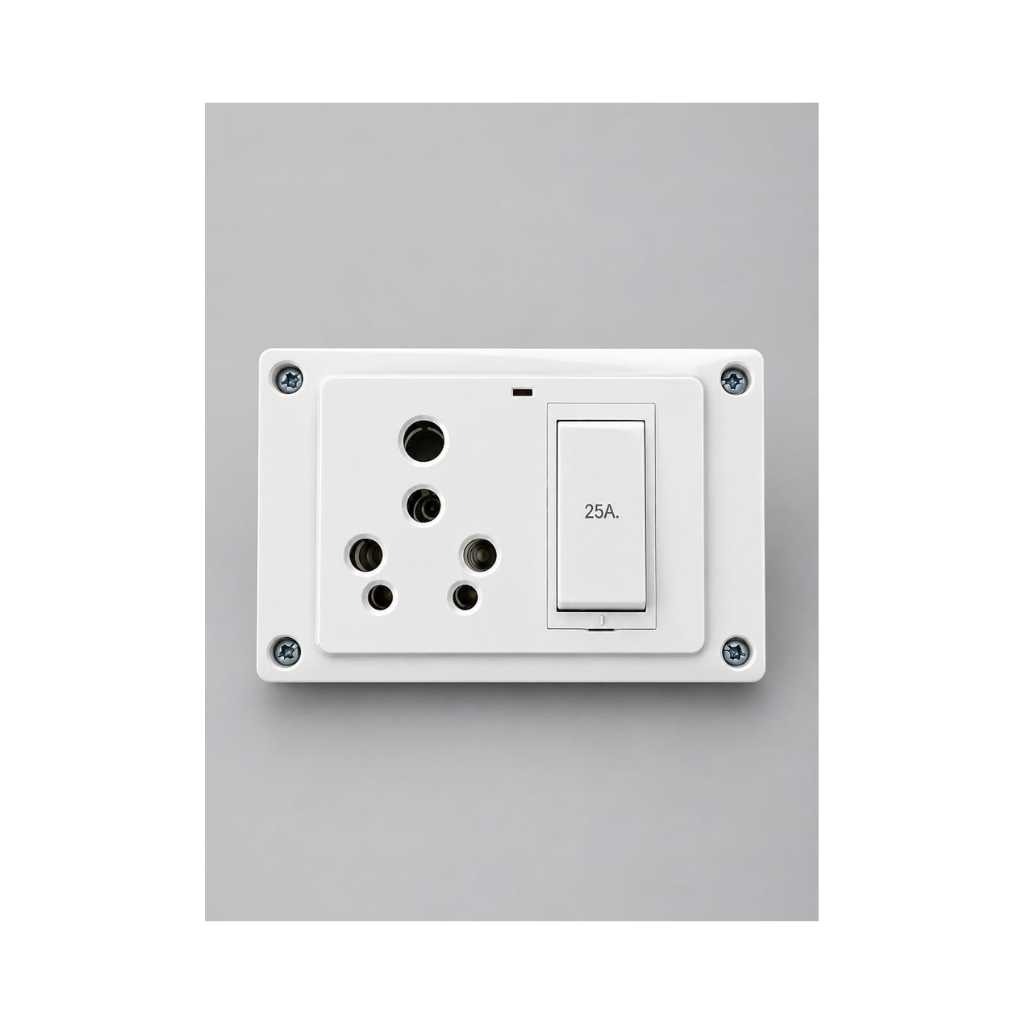 6-25A Non-Modular Switch and Socket Board with 5 Meter 2-Core Wire (Two Socket Board)
