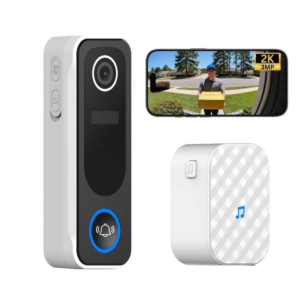Delitech Smart Wireless Video Doorbell Plus 3MP HD Battery-Powered