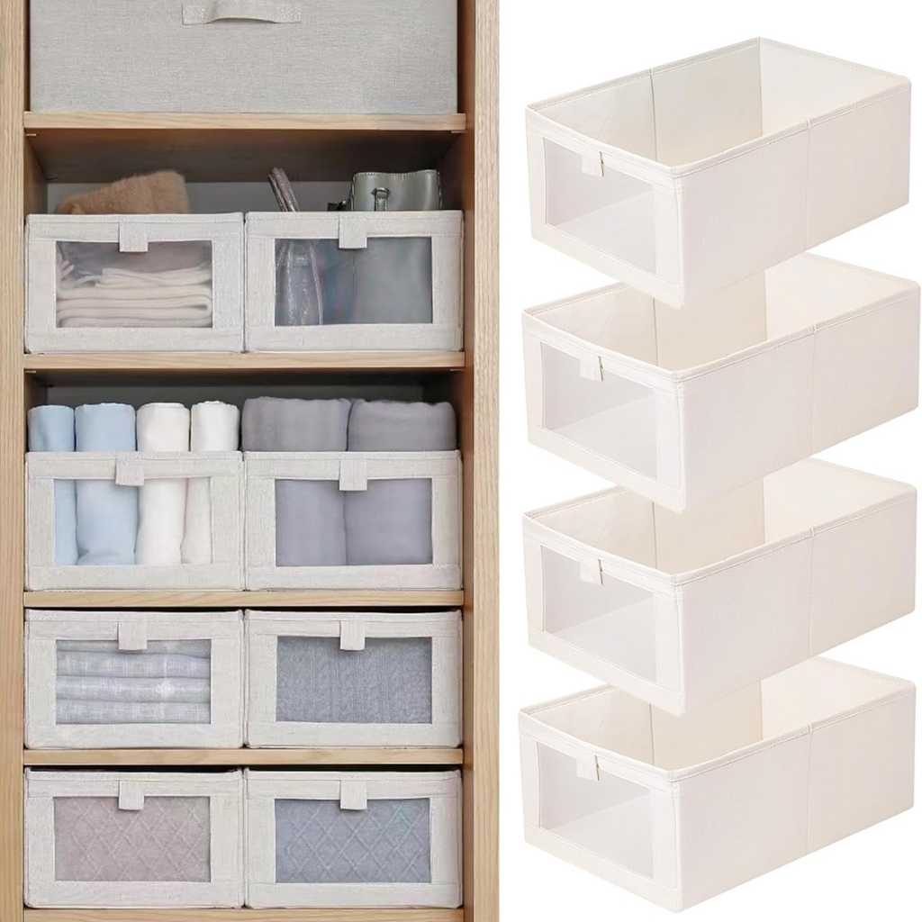 Niwlix 4 Pcs Linen Wardrobe Organizer for Storage with Clear Window
