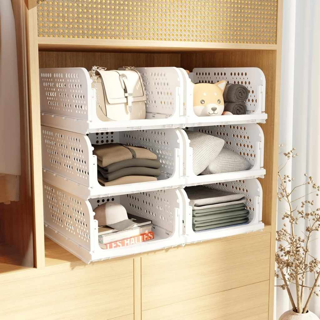 es Organizer for Wardrobe – Foldable & Stackable Closet Organizer (6 Pieces, White)