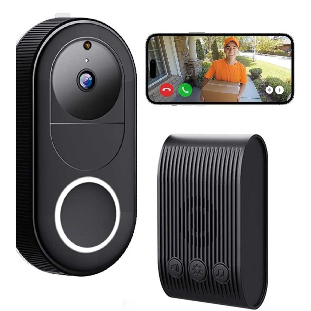 WiFi Doorbell Camera with Indoor Chime, 1080P HD Video, Motion Detection, Night Vision & 2-Way Talk